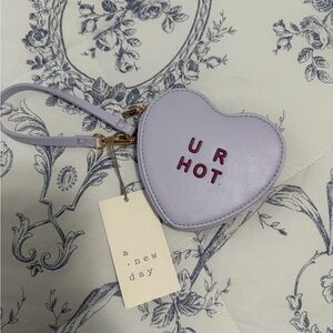 a new day Lilac Heart Crossbody Pouch with Red Lettering